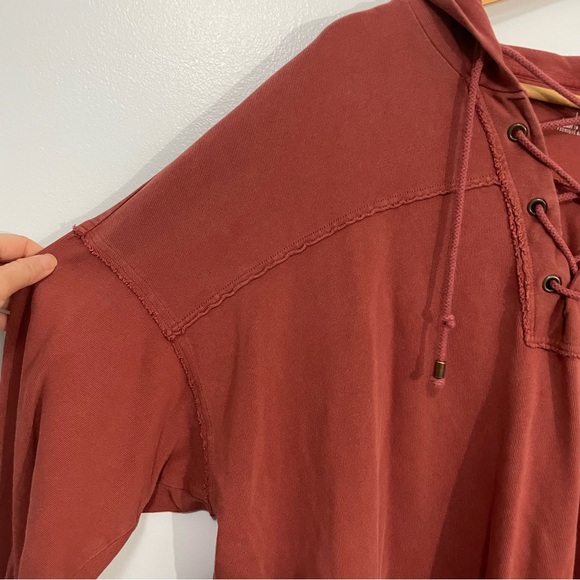 Aerie Rust Lace-Up Casual Hoodie Sweatshirt Size Large - Picture 7 of 14